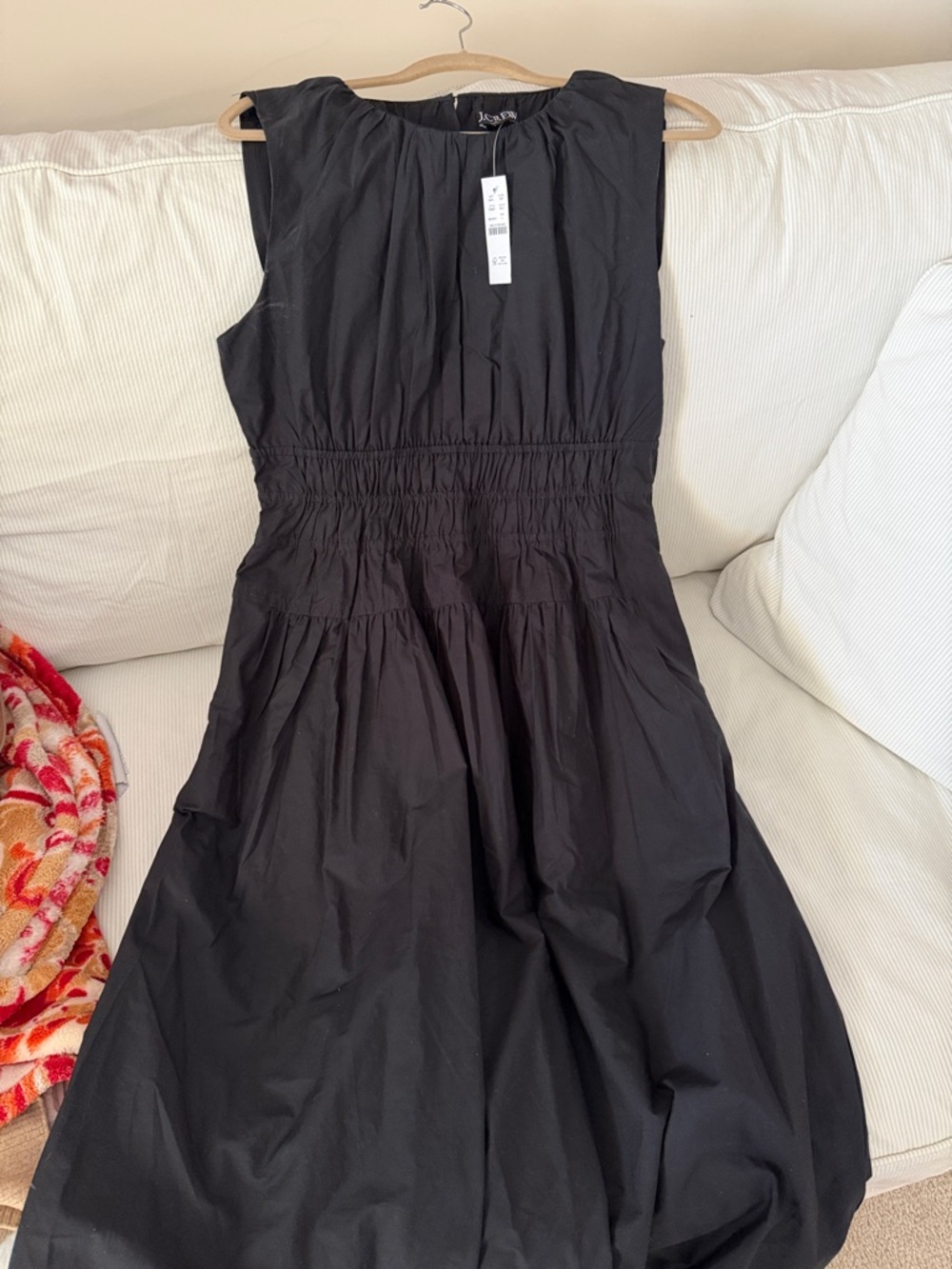 J. Crew Black Sleeveless Midi Dress with Gathered Waist
